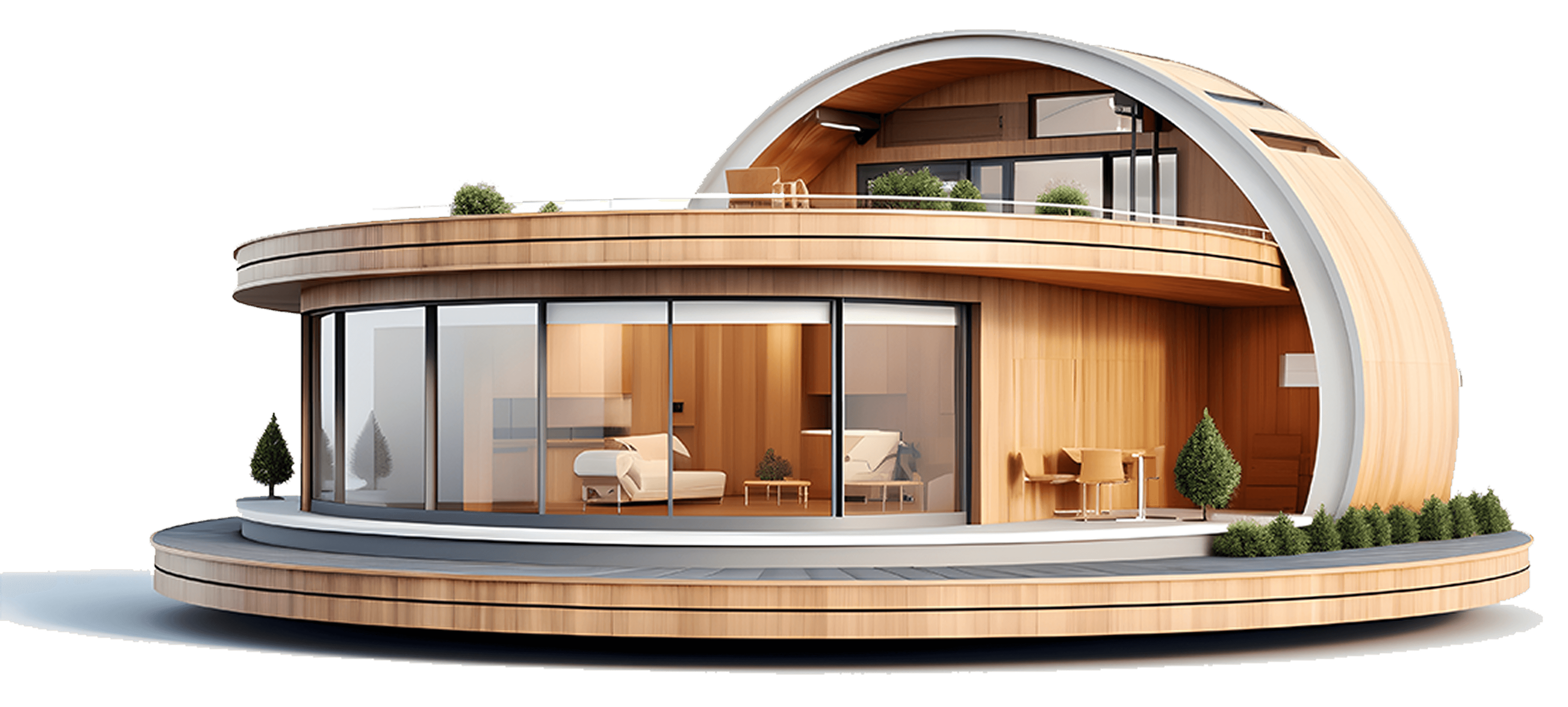 Curved modular dream home exterior